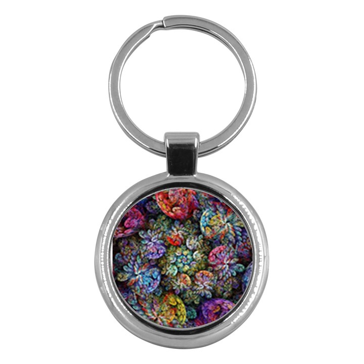 Floral Fractal 3d Art Pattern Key Chain (Round)