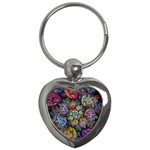 Floral Fractal 3d Art Pattern Key Chain (Heart) Front