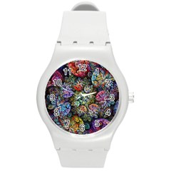 Floral Fractal 3d Art Pattern Round Plastic Sport Watch (m)