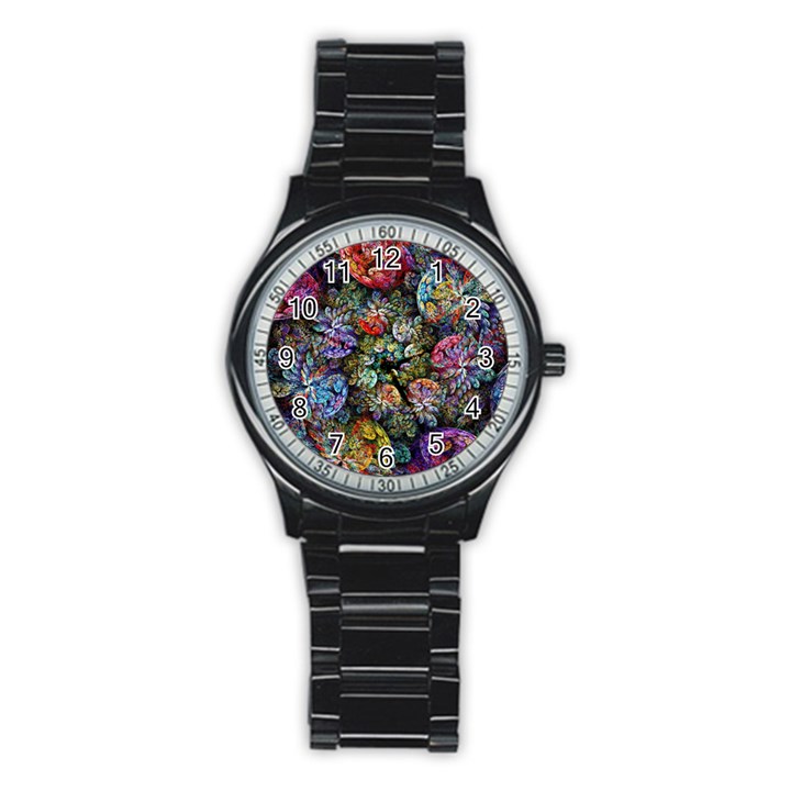 Floral Fractal 3d Art Pattern Stainless Steel Round Watch