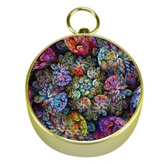 Floral Fractal 3d Art Pattern Gold Compasses