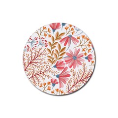 Red Flower Seamless Floral Flora Rubber Round Coaster (4 Pack)