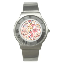Red Flower Seamless Floral Flora Stainless Steel Watch
