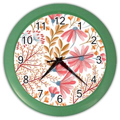 Red Flower Seamless Floral Flora Color Wall Clock
