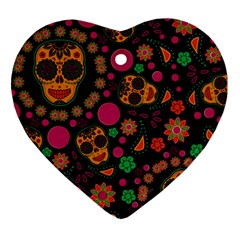 Skull Colorful Floral Flower Head Ornament (heart)