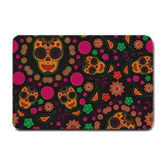 Skull Colorful Floral Flower Head Small Doormat by Cemarart