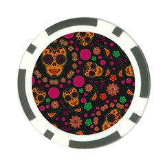 Skull Colorful Floral Flower Head Poker Chip Card Guard