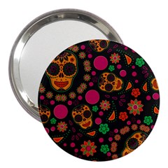 Skull Colorful Floral Flower Head 3  Handbag Mirrors