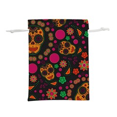 Skull Colorful Floral Flower Head Lightweight Drawstring Pouch (s) by Cemarart