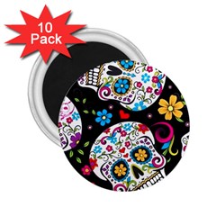 Sugar Skull Black Olorful Flower 2 25  Magnets (10 Pack) 