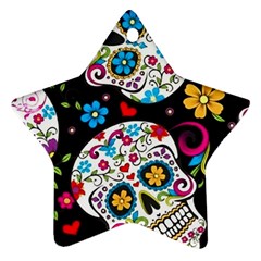 Sugar Skull Black Olorful Flower Star Ornament (two Sides)