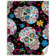 Sugar Skull Black Olorful Flower Canvas 12  X 16 