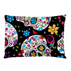 Sugar Skull Black Olorful Flower Pillow Case