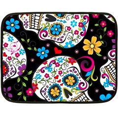 Sugar Skull Black Olorful Flower Fleece Blanket (mini) by Cemarart