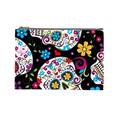 Sugar Skull Black Olorful Flower Cosmetic Bag (large)