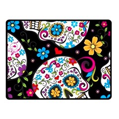 Sugar Skull Black Olorful Flower Fleece Blanket (small)