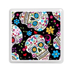 Sugar Skull Black Olorful Flower Memory Card Reader (square)