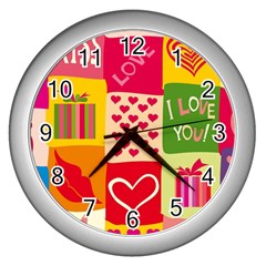 I Love You Doodle Wall Clock (silver)