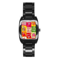 I Love You Doodle Stainless Steel Barrel Watch by Cemarart