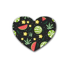 Watermelon Doodle Pattern Rubber Heart Coaster (4 Pack)