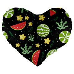 Watermelon Doodle Pattern Large 19  Premium Heart Shape Cushions by Cemarart