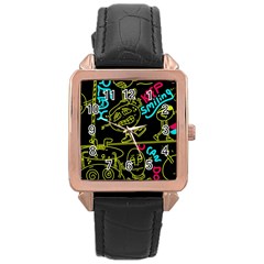 Keep Smiing Doodle Rose Gold Leather Watch 