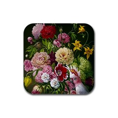 Parrot Painting Flower Art Rubber Square Coaster (4 Pack)