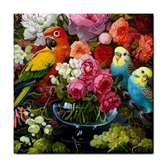 Flower And Parrot Art Flower Painting Tile Coaster