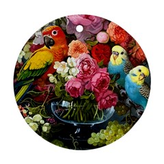 Flower And Parrot Art Flower Painting Ornament (round)