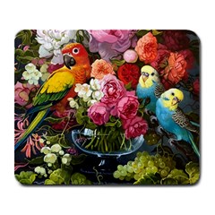 Flower And Parrot Art Flower Painting Large Mousepad