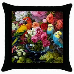 Flower And Parrot Art Flower Painting Throw Pillow Case (black)