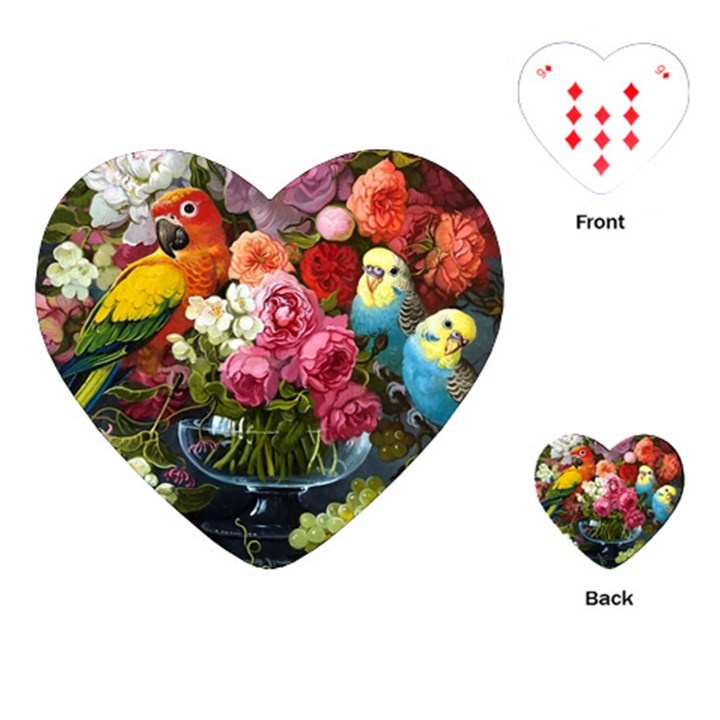 Flower And Parrot Art Flower Painting Playing Cards Single Design (Heart)