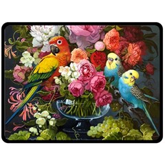 Flower And Parrot Art Flower Painting Fleece Blanket (large)