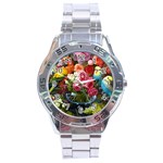 Flower And Parrot Art Flower Painting Stainless Steel Analogue Watch Front