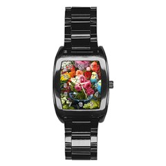 Flower And Parrot Art Flower Painting Stainless Steel Barrel Watch