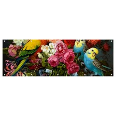 Flower And Parrot Art Flower Painting Banner And Sign 12  X 4  by Cemarart