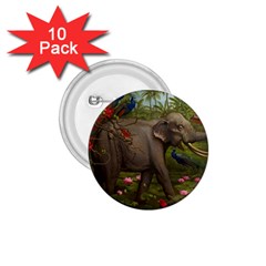 Jungle Of Happiness Painting Peacock Elephant 1 75  Buttons (10 Pack)