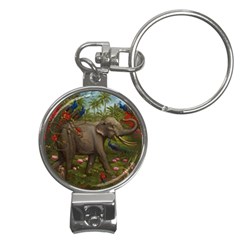 Jungle Of Happiness Painting Peacock Elephant Nail Clippers Key Chain by Cemarart