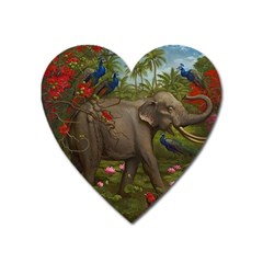 Jungle Of Happiness Painting Peacock Elephant Heart Magnet