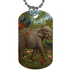 Jungle Of Happiness Painting Peacock Elephant Dog Tag (two Sides)