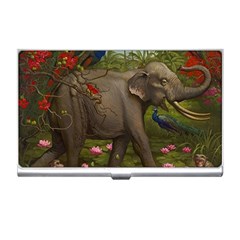 Jungle Of Happiness Painting Peacock Elephant Business Card Holder