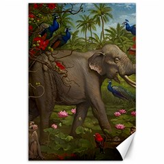 Jungle Of Happiness Painting Peacock Elephant Canvas 12  X 18 