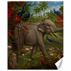 Jungle Of Happiness Painting Peacock Elephant Canvas 16  X 20 