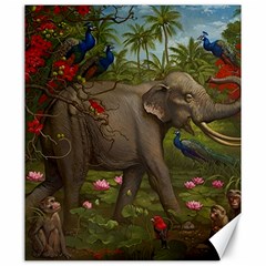 Jungle Of Happiness Painting Peacock Elephant Canvas 20  X 24 