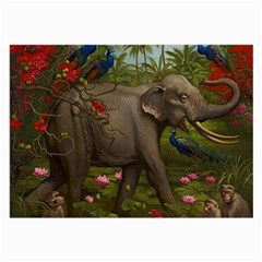 Jungle Of Happiness Painting Peacock Elephant Large Glasses Cloth (2 Sides)