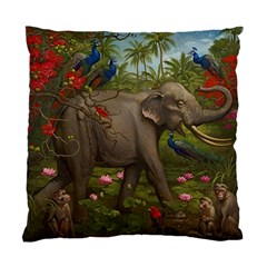 Jungle Of Happiness Painting Peacock Elephant Standard Cushion Case (two Sides)