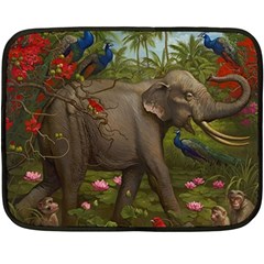 Jungle Of Happiness Painting Peacock Elephant Two Sides Fleece Blanket (mini)