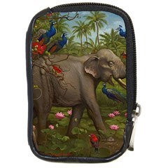 Jungle Of Happiness Painting Peacock Elephant Compact Camera Leather Case