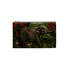 Jungle Of Happiness Painting Peacock Elephant Cosmetic Bag (small)