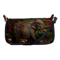 Jungle Of Happiness Painting Peacock Elephant Shoulder Clutch Bag